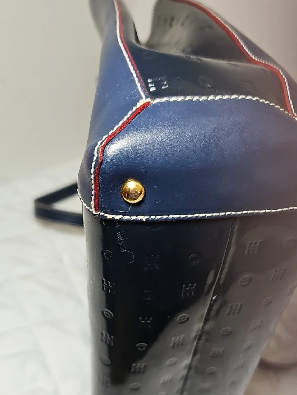 Arcadia Navy Patent Shoulder Tote with Gold Hardware - Picture 12 of 15